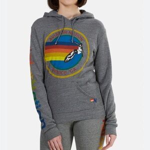 Aviator Nation Gray Hoodie with Rainbow Accents